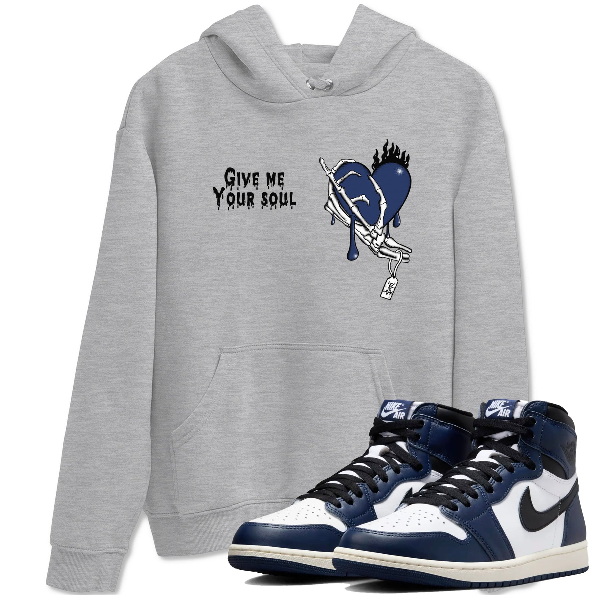 1s Midnight Navy shirts to match jordans Give Me Your Soul unique Halloween sneaker tee Air Jordan 1 Midnight Navy match shoes to clothes SNRT Sneaker Tees unisex cotton Heather Grey 1 shirts