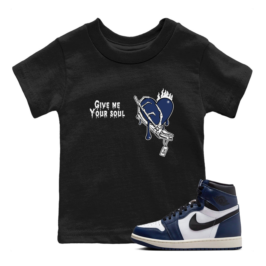 1s Midnight Navy shirts to match jordans Give Me Your Soul unique Halloween sneaker tee Air Jordan 1 Midnight Navy match shoes to clothes SNRT Sneaker Tees Youth Baby Black 1 tee