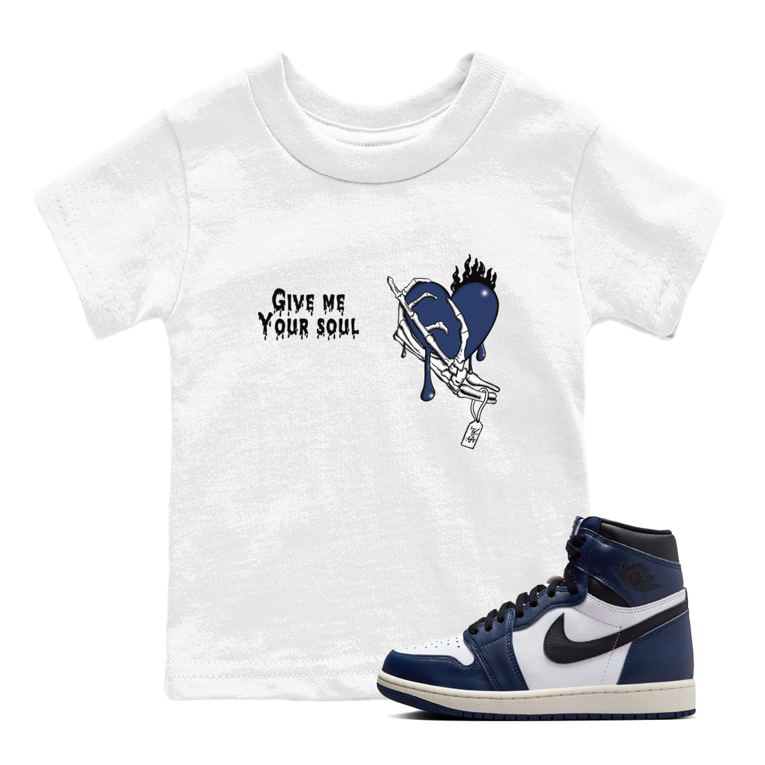 1s Midnight Navy shirts to match jordans Give Me Your Soul unique Halloween sneaker tee Air Jordan 1 Midnight Navy match shoes to clothes SNRT Sneaker Tees Youth Baby White 1 tee