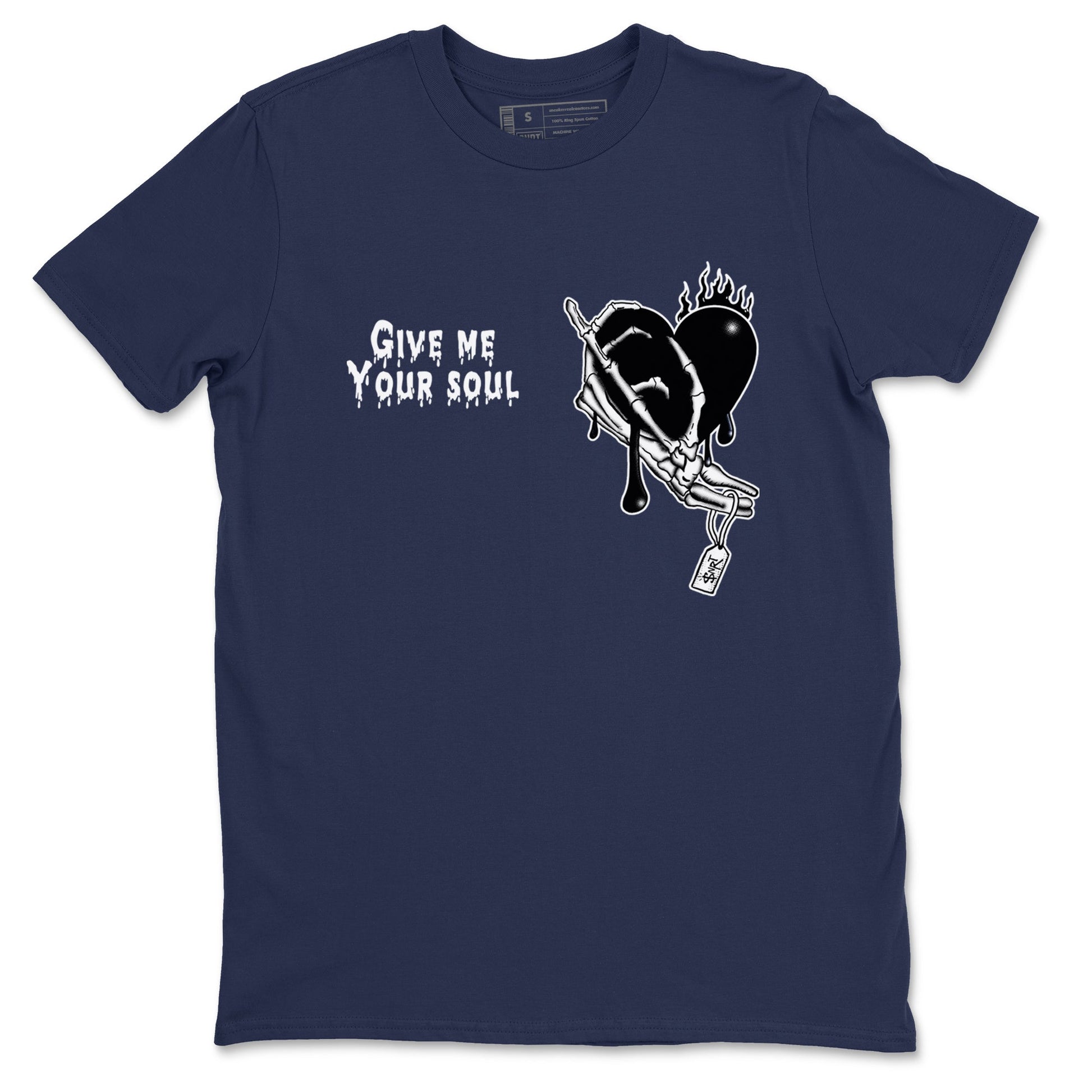 1s Midnight Navy shirts to match jordans Give Me Your Soul unique Halloween sneaker tee Air Jordan 1 Midnight Navy match shoes to clothes SNRT Sneaker Tees unisex cotton Navy 2 shirts