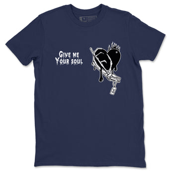 1s Midnight Navy shirts to match jordans Give Me Your Soul unique Halloween sneaker tee Air Jordan 1 Midnight Navy match shoes to clothes SNRT Sneaker Tees unisex cotton Navy 2 shirts