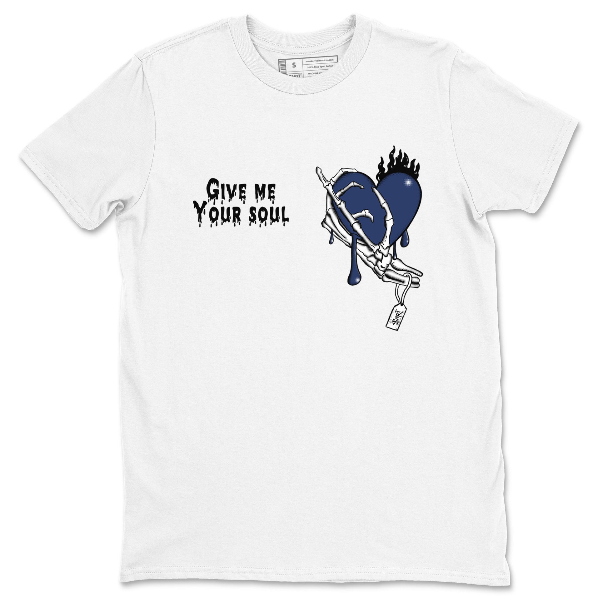 1s Midnight Navy shirts to match jordans Give Me Your Soul unique Halloween sneaker tee Air Jordan 1 Midnight Navy match shoes to clothes SNRT Sneaker Tees unisex cotton White 2 shirts