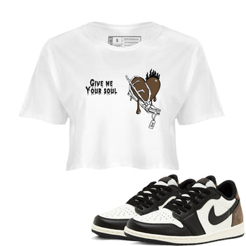 1s Mocha shirts to match jordans Give Me Your Soul unique Halloween sneaker tee Air Jordan 1 Mocha SNRT Sneaker Release Tees unisex cotton White 1 Crop Shirts