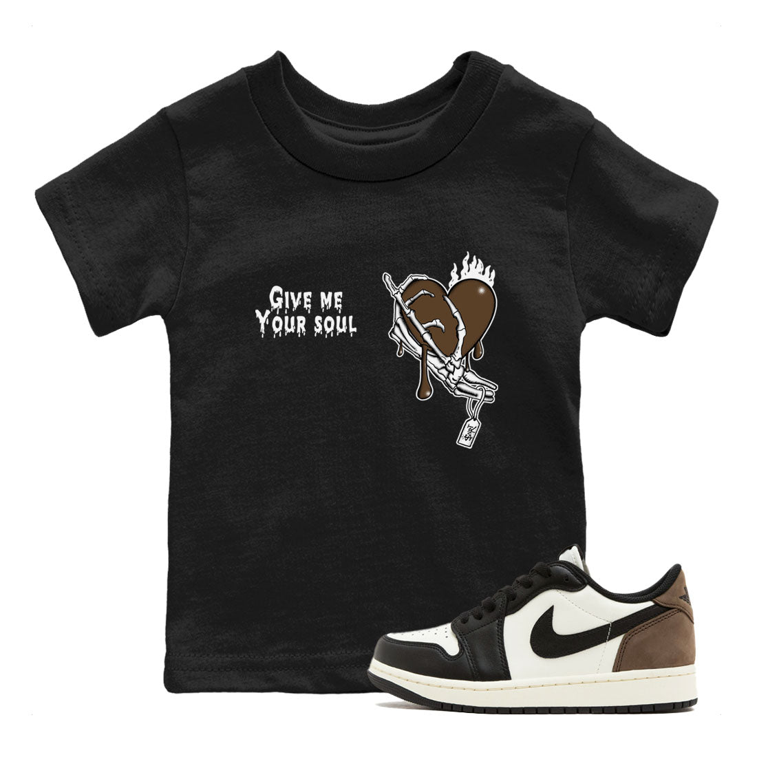 1s Mocha shirts to match jordans Give Me Your Soul unique Halloween sneaker tee Air Jordan 1 Mocha SNRT Sneaker Release Tees Youth Baby Black 1 crew neck shirts