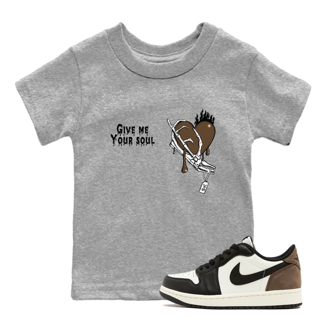 1s Mocha shirts to match jordans Give Me Your Soul unique Halloween sneaker tee Air Jordan 1 Mocha SNRT Sneaker Release Tees Youth Baby Heather Grey 1 crew neck shirts