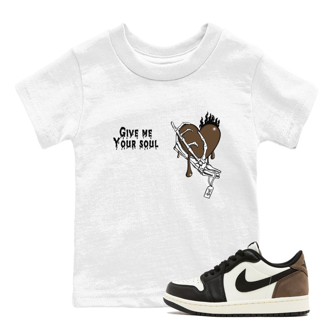 1s Mocha shirts to match jordans Give Me Your Soul unique Halloween sneaker tee Air Jordan 1 Mocha SNRT Sneaker Release Tees Youth Baby White 1 crew neck shirts