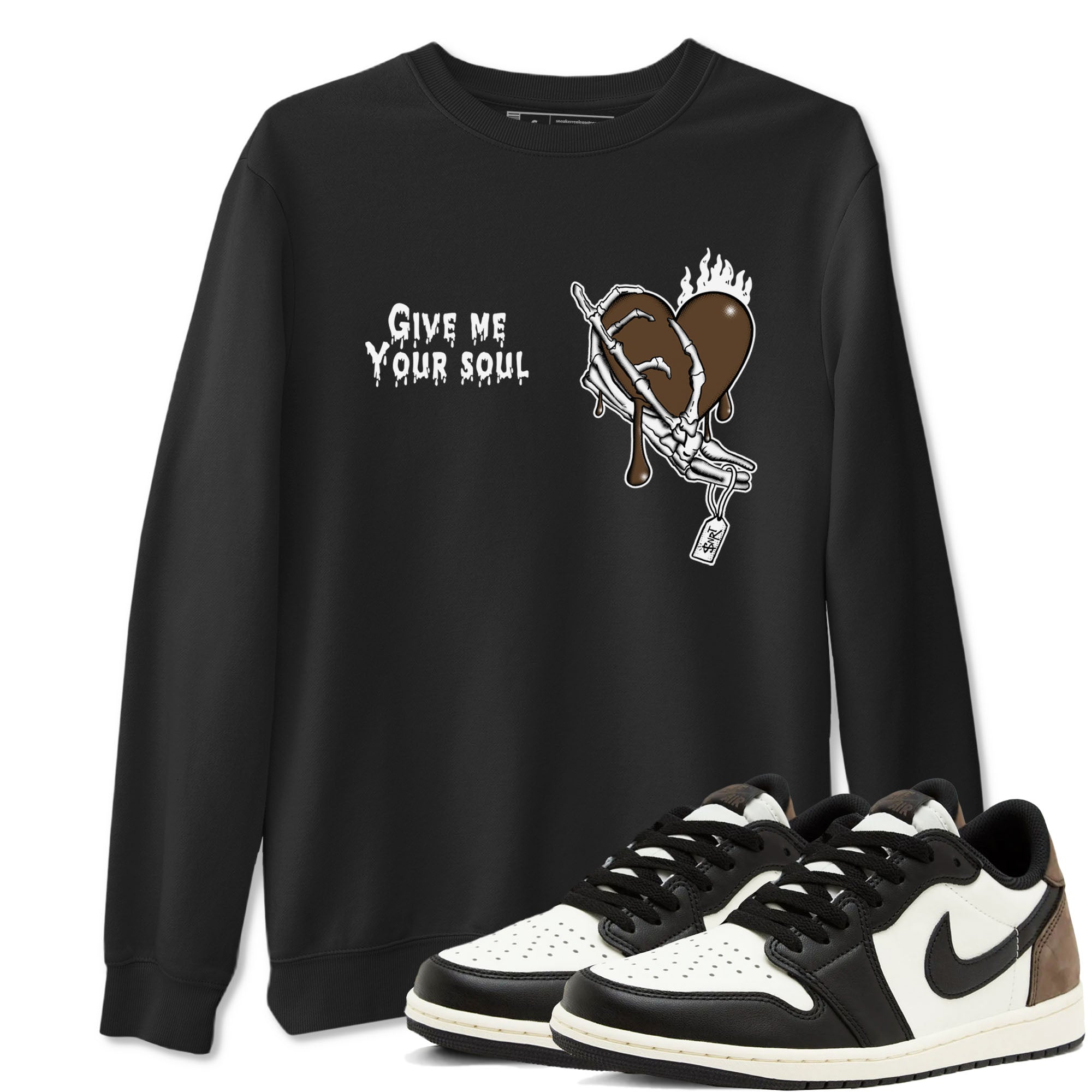 1s Mocha shirts to match jordans Give Me Your Soul unique Halloween sneaker tee Air Jordan 1 Mocha SNRT Sneaker Release Tees unisex cotton Black 1 crew neck shirts