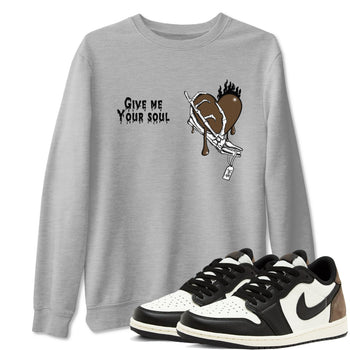 1s Mocha shirts to match jordans Give Me Your Soul unique Halloween sneaker tee Air Jordan 1 Mocha SNRT Sneaker Release Tees unisex cotton Heather Grey 1 crew neck shirts