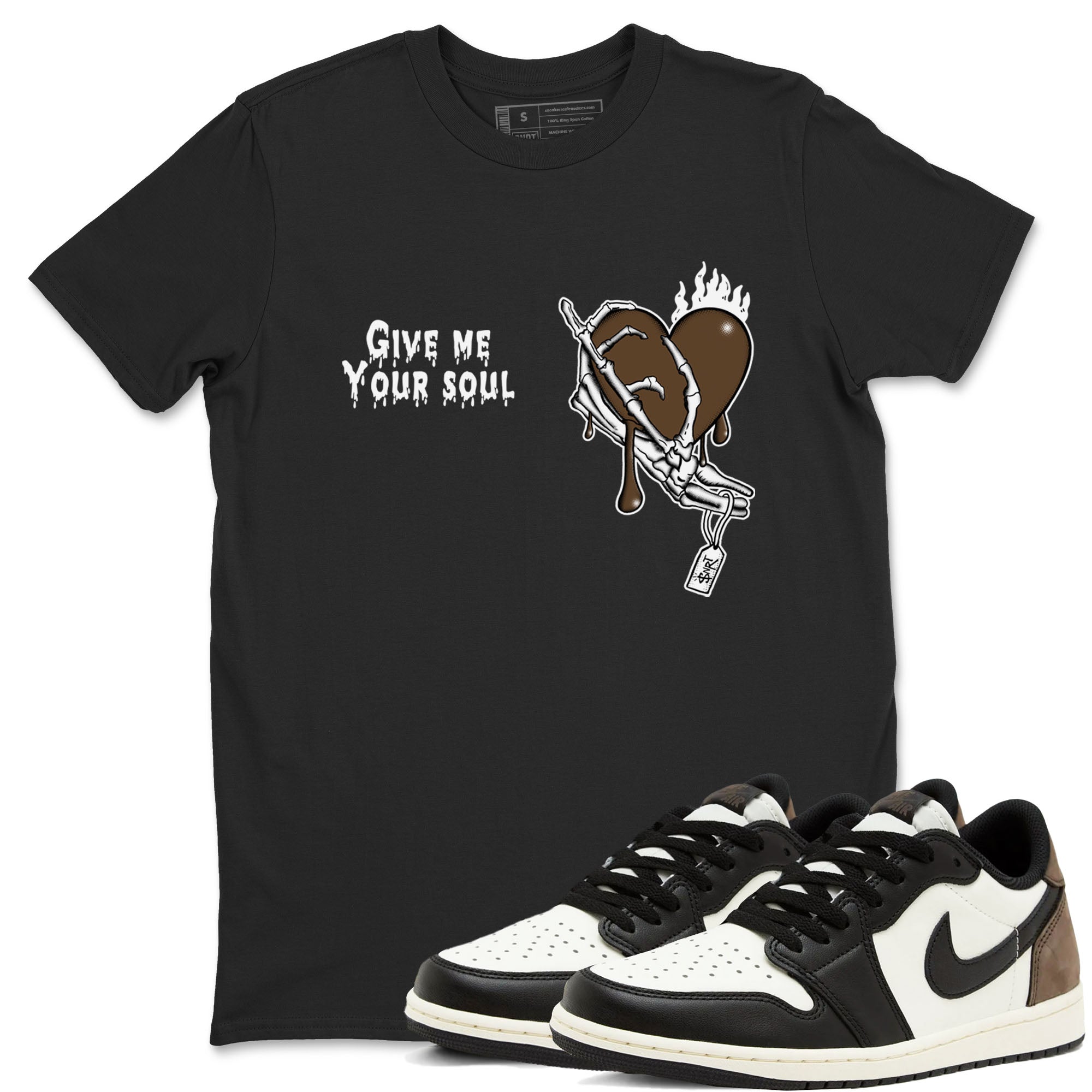 1s Mocha shirts to match jordans Give Me Your Soul unique Halloween sneaker tee Air Jordan 1 Mocha SNRT Sneaker Release Tees unisex cotton Black 1 crew neck shirts