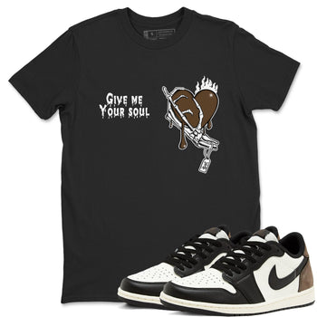 1s Mocha shirts to match jordans Give Me Your Soul unique Halloween sneaker tee Air Jordan 1 Mocha SNRT Sneaker Release Tees unisex cotton Black 1 crew neck shirts