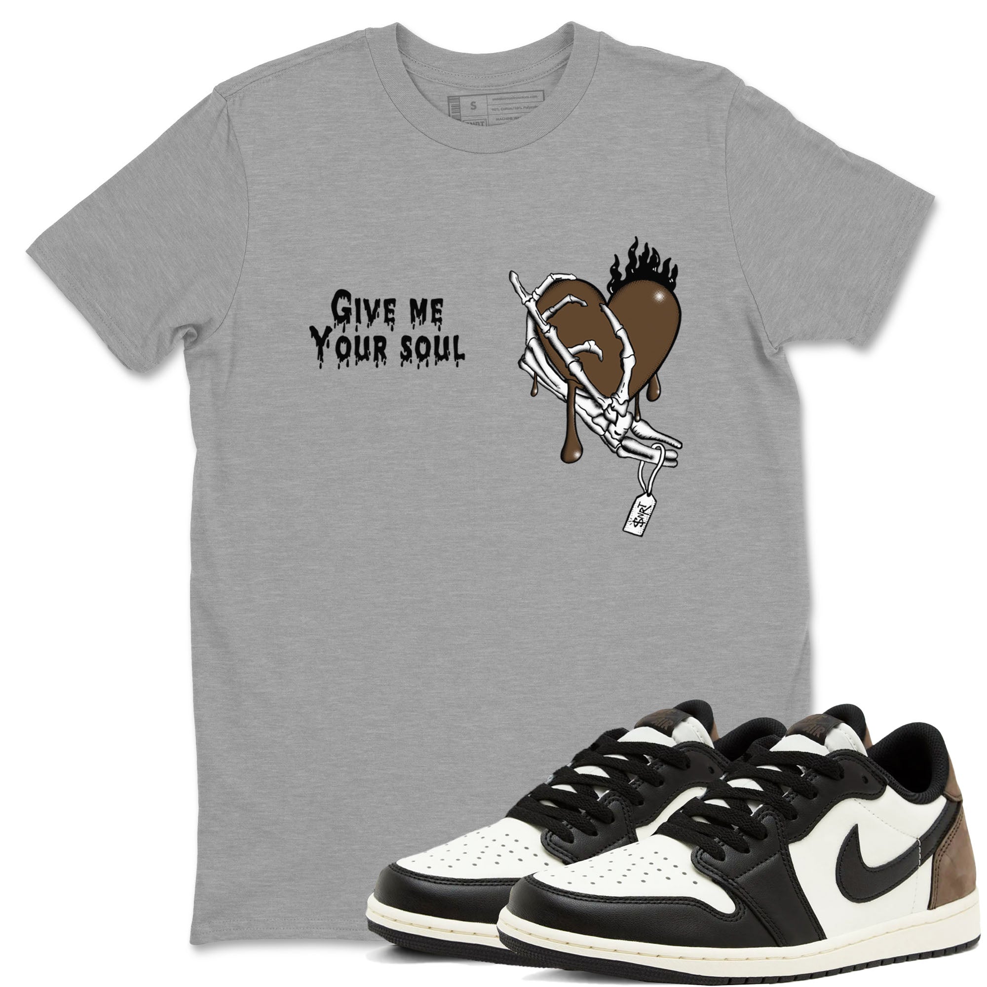 1s Mocha shirts to match jordans Give Me Your Soul unique Halloween sneaker tee Air Jordan 1 Mocha SNRT Sneaker Release Tees unisex cotton Heather Grey 1 crew neck shirts