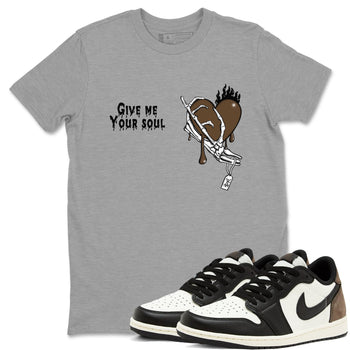 1s Mocha shirts to match jordans Give Me Your Soul unique Halloween sneaker tee Air Jordan 1 Mocha SNRT Sneaker Release Tees unisex cotton Heather Grey 1 crew neck shirts