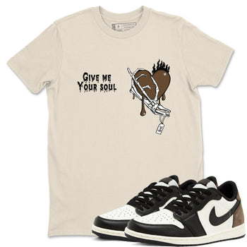 1s Mocha shirts to match jordans Give Me Your Soul unique Halloween sneaker tee Air Jordan 1 Mocha SNRT Sneaker Release Tees unisex cotton Natural 1 crew neck shirts