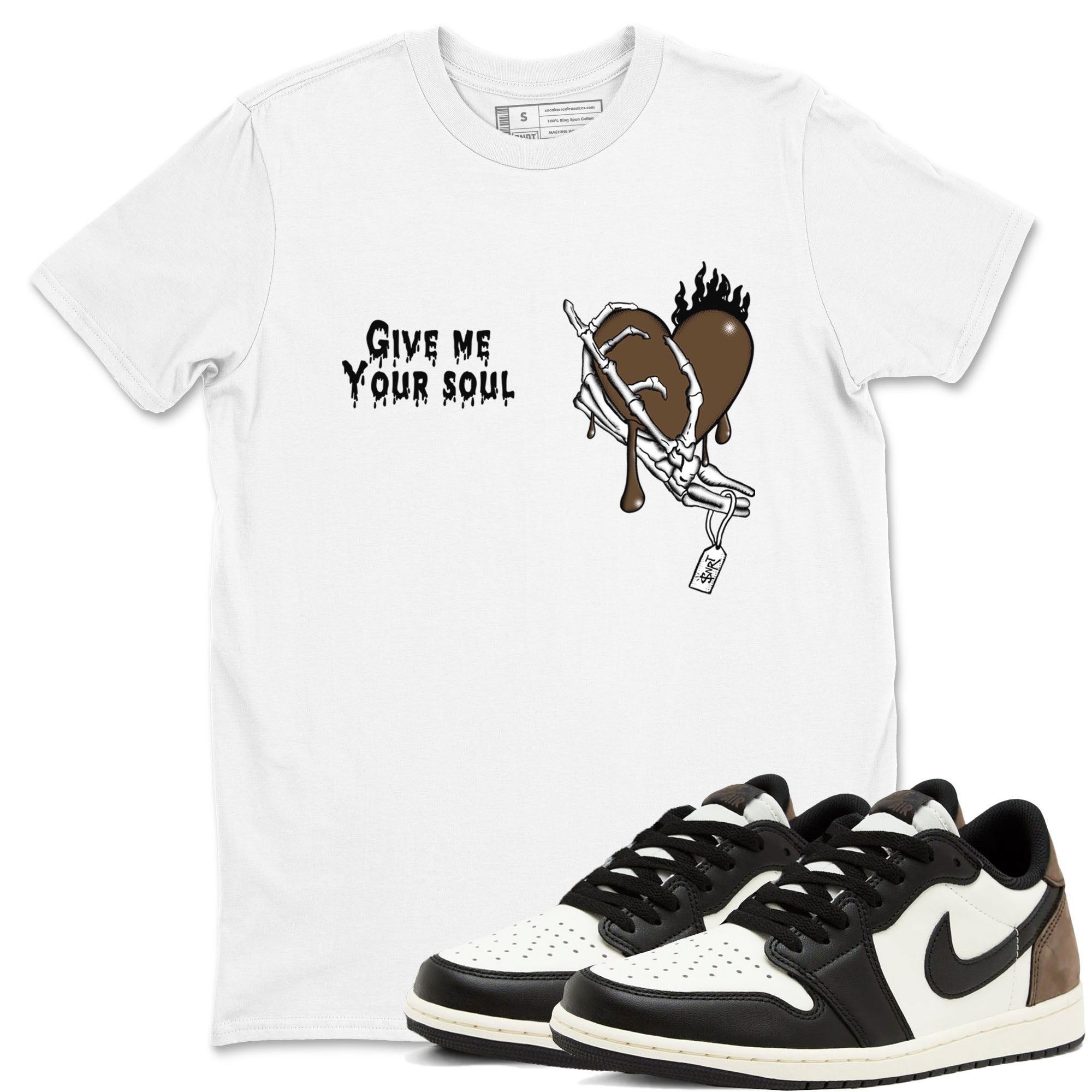 1s Mocha shirts to match jordans Give Me Your Soul unique Halloween sneaker tee Air Jordan 1 Mocha SNRT Sneaker Release Tees unisex cotton White 1 crew neck shirts