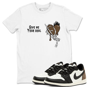 1s Mocha shirts to match jordans Give Me Your Soul unique Halloween sneaker tee Air Jordan 1 Mocha SNRT Sneaker Release Tees unisex cotton White 1 crew neck shirts