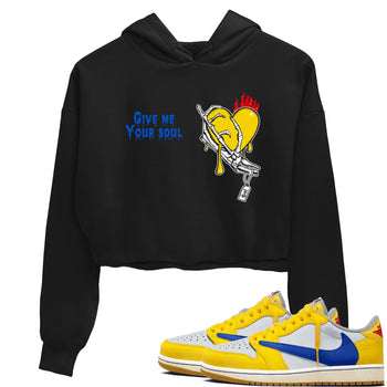 1s Travis Scott Canary shirts to match jordans Give Me Your Soul unique Halloween sneaker tee Air Jordan 1 Travis Scott Canary SNRT Sneaker Release Tees unisex cotton Black 1 Crop Shirts