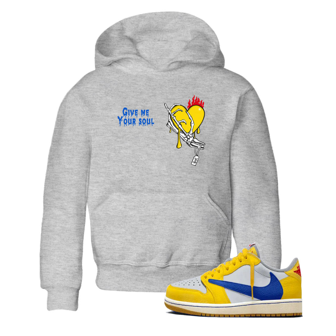 1s Travis Scott Canary shirts to match jordans Give Me Your Soul unique Halloween sneaker tee Air Jordan 1 Travis Scott Canary SNRT Sneaker Release Tees Youth Baby Heather Grey 1 crew neck shirts