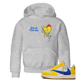 1s Travis Scott Canary shirts to match jordans Give Me Your Soul unique Halloween sneaker tee Air Jordan 1 Travis Scott Canary SNRT Sneaker Release Tees Youth Baby Heather Grey 1 crew neck shirts
