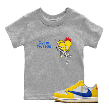 1s Travis Scott Canary shirts to match jordans Give Me Your Soul unique Halloween sneaker tee Air Jordan 1 Travis Scott Canary SNRT Sneaker Release Tees Youth Baby Heather Grey 1 crew neck shirts