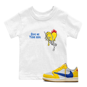 1s Travis Scott Canary shirts to match jordans Give Me Your Soul unique Halloween sneaker tee Air Jordan 1 Travis Scott Canary SNRT Sneaker Release Tees Youth Baby White 1 crew neck shirts