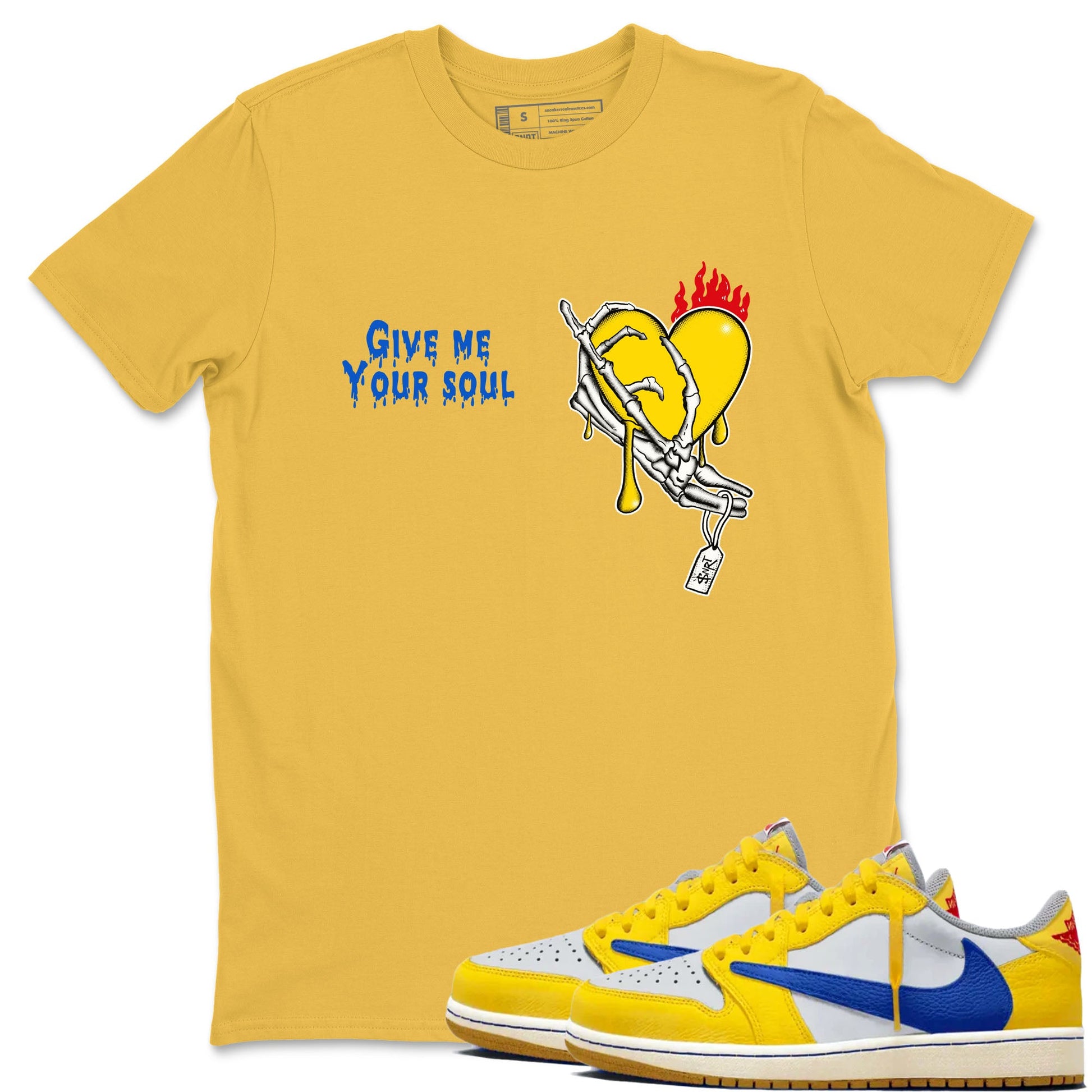 1s Travis Scott Canary shirts to match jordans Give Me Your Soul unique Halloween sneaker tee Air Jordan 1 Travis Scott Canary SNRT Sneaker Release Tees unisex cotton Daisy 1 crew neck shirts