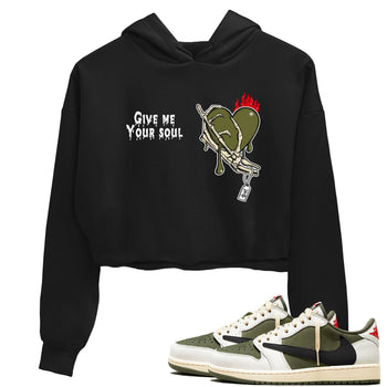 1s Travis Scott Medium Olive shirts to match jordans Give Me Your Soul unique Halloween sneaker tee Air Jordan 1 Travis Scott Medium Olive SNRT Sneaker Release Tees unisex cotton Black 1 Crop Shirts