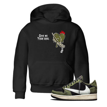 1s Travis Scott Medium Olive shirts to match jordans Give Me Your Soul unique Halloween sneaker tee Air Jordan 1 Travis Scott Medium Olive SNRT Sneaker Release Tees Youth Baby Black 1 crew neck shirts