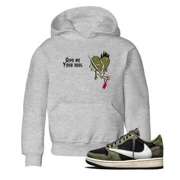 1s Travis Scott Medium Olive shirts to match jordans Give Me Your Soul unique Halloween sneaker tee Air Jordan 1 Travis Scott Medium Olive SNRT Sneaker Release Tees Youth Baby Heather Grey 1 crew neck shirts