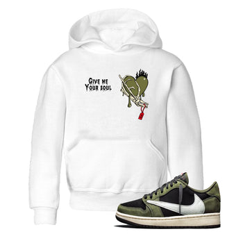1s Travis Scott Medium Olive shirts to match jordans Give Me Your Soul unique Halloween sneaker tee Air Jordan 1 Travis Scott Medium Olive SNRT Sneaker Release Tees Youth Baby White 1 crew neck shirts