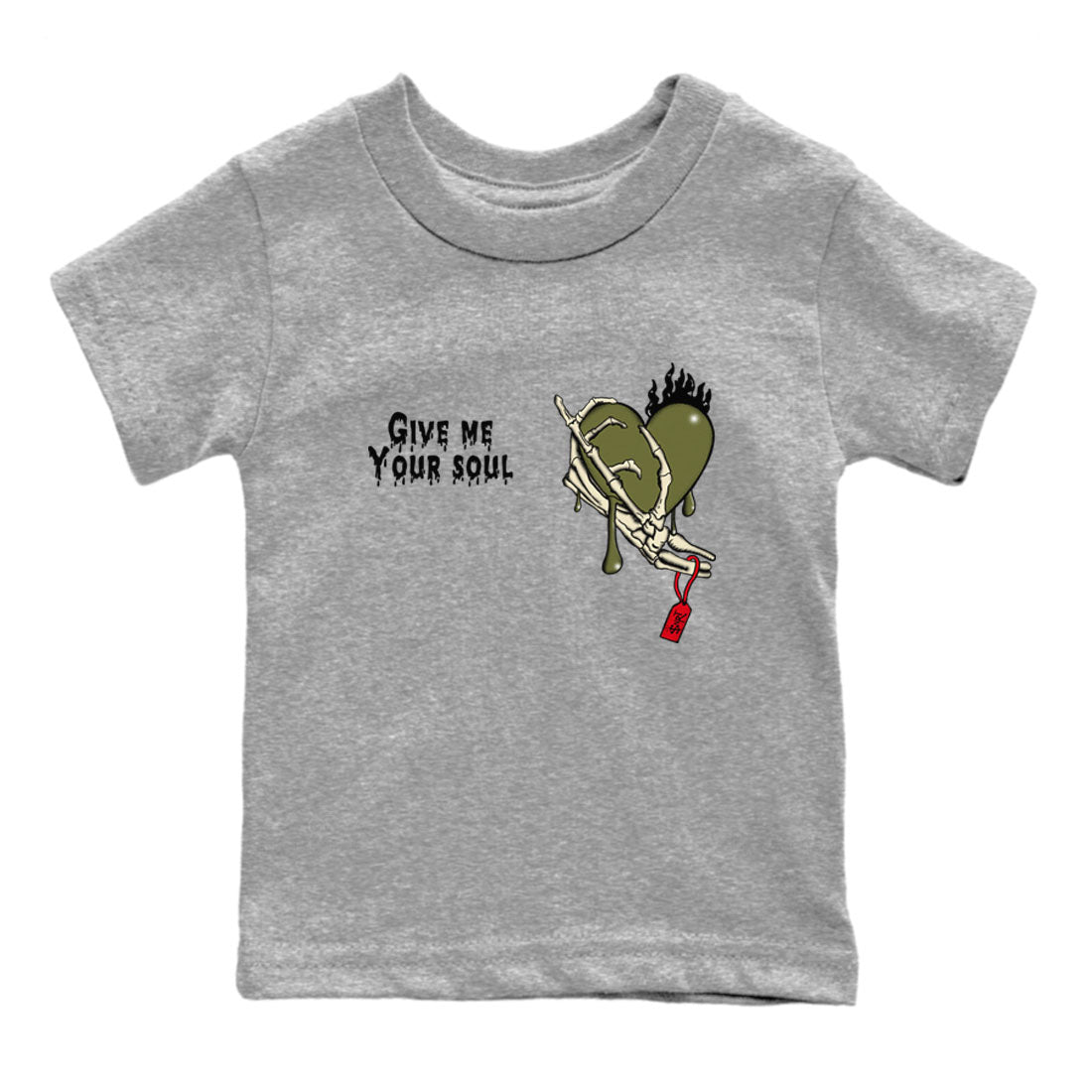 1s Travis Scott Medium Olive shirts to match jordans Give Me Your Soul unique Halloween sneaker tee Air Jordan 1 Travis Scott Medium Olive SNRT Sneaker Release Tees Youth Baby Heather Grey 2 crew neck shirts