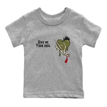 1s Travis Scott Medium Olive shirts to match jordans Give Me Your Soul unique Halloween sneaker tee Air Jordan 1 Travis Scott Medium Olive SNRT Sneaker Release Tees Youth Baby Heather Grey 2 crew neck shirts