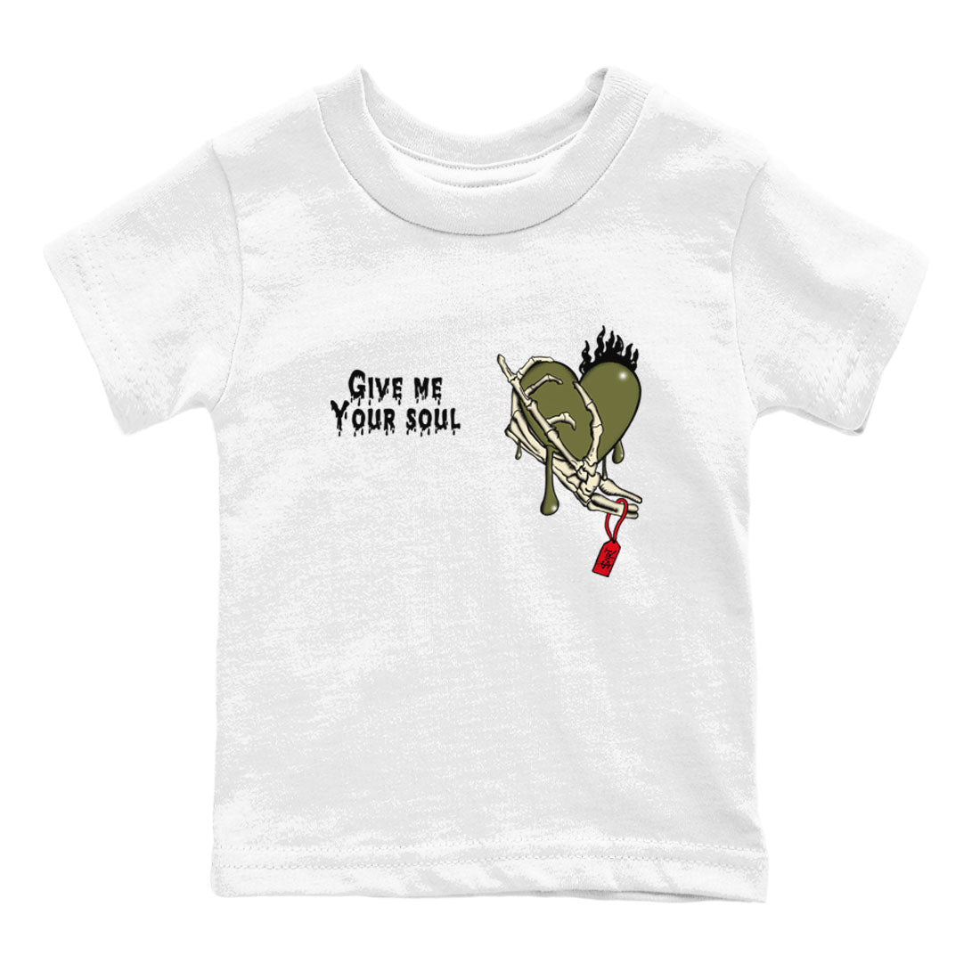 1s Travis Scott Medium Olive shirts to match jordans Give Me Your Soul unique Halloween sneaker tee Air Jordan 1 Travis Scott Medium Olive SNRT Sneaker Release Tees Youth Baby White 2 crew neck shirts