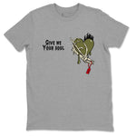 1s Travis Scott Medium Olive shirts to match jordans Give Me Your Soul unique Halloween sneaker tee Air Jordan 1 Travis Scott Medium Olive SNRT Sneaker Release Tees unisex cotton Heather Grey 2 crew neck shirts