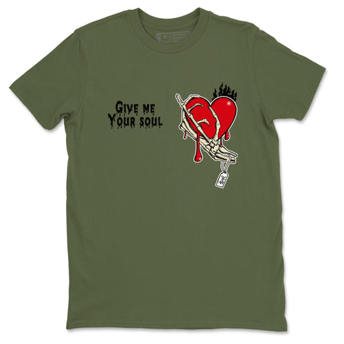 1s Travis Scott Medium Olive shirts to match jordans Give Me Your Soul unique Halloween sneaker tee Air Jordan 1 Travis Scott Medium Olive SNRT Sneaker Release Tees unisex cotton Military Green 2 crew neck shirts