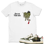 1s Travis Scott Medium Olive shirts to match jordans Give Me Your Soul unique Halloween sneaker tee Air Jordan 1 Travis Scott Medium Olive SNRT Sneaker Release Tees unisex cotton White 1 crew neck shirts