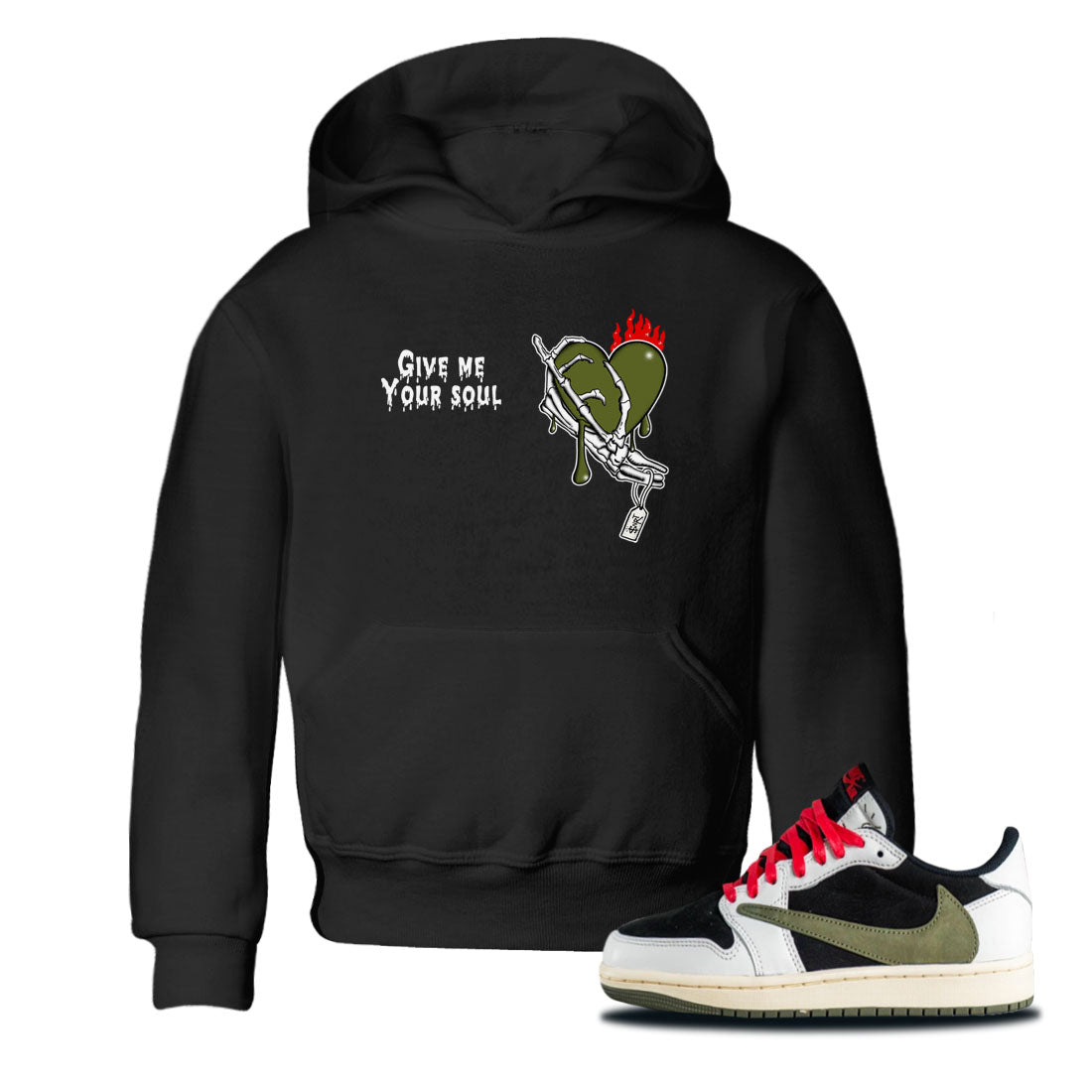 1s Travis Scott Olive shirts to match jordans Give Me Your Soul unique Halloween sneaker tee Air Jordan 1 Travis Scott Olive SNRT Sneaker Release Tees Youth Baby Black 1 crew neck shirts