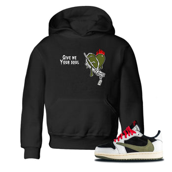 1s Travis Scott Olive shirts to match jordans Give Me Your Soul unique Halloween sneaker tee Air Jordan 1 Travis Scott Olive SNRT Sneaker Release Tees Youth Baby Black 1 crew neck shirts