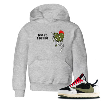1s Travis Scott Olive shirts to match jordans Give Me Your Soul unique Halloween sneaker tee Air Jordan 1 Travis Scott Olive SNRT Sneaker Release Tees Youth Baby Heather Grey 1 crew neck shirts