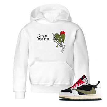 1s Travis Scott Olive shirts to match jordans Give Me Your Soul unique Halloween sneaker tee Air Jordan 1 Travis Scott Olive SNRT Sneaker Release Tees Youth Baby White 1 crew neck shirts