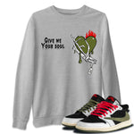 1s Travis Scott Olive shirts to match jordans Give Me Your Soul unique Halloween sneaker tee Air Jordan 1 Travis Scott Olive SNRT Sneaker Release Tees unisex cotton Heather Grey 1 crew neck shirts