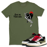 1s Travis Scott Olive shirts to match jordans Give Me Your Soul unique Halloween sneaker tee Air Jordan 1 Travis Scott Olive SNRT Sneaker Release Tees unisex cotton Military Green 1 crew neck shirts