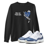 11s Diffused Blue shirts to match jordans Give Me Your Soul unique Halloween sneaker tee Air Jordan 11 Diffused Blue SNRT Sneaker Release Tees unisex cotton Black 1 crew neck shirts