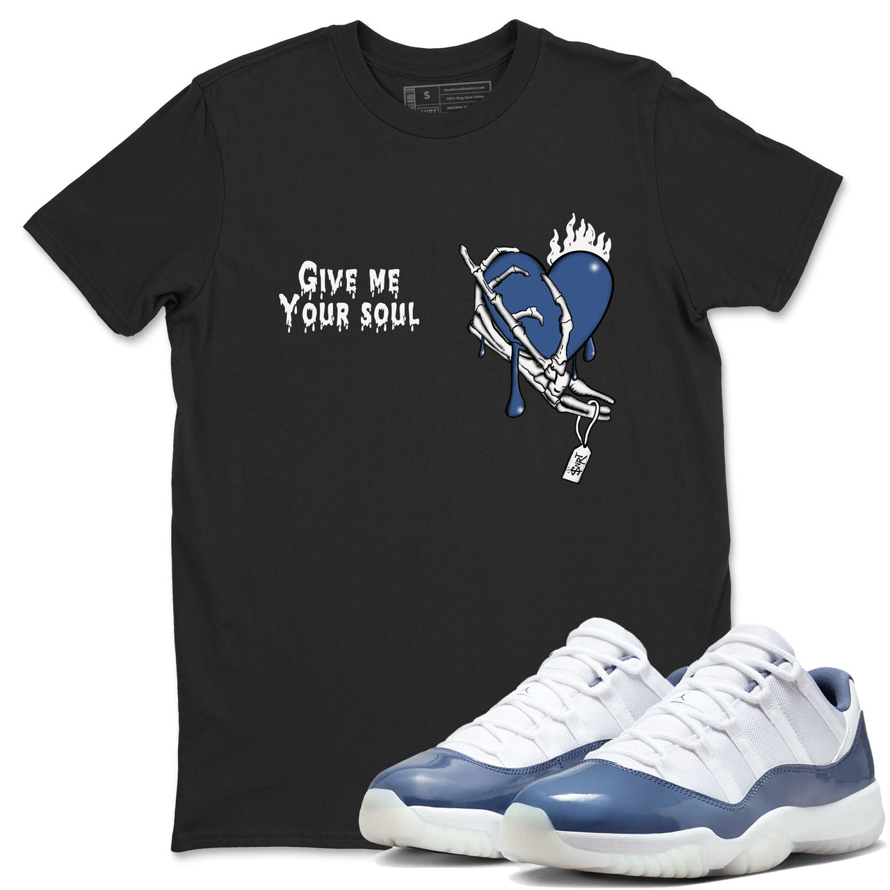 11s Diffused Blue shirts to match jordans Give Me Your Soul unique Halloween sneaker tee Air Jordan 11 Diffused Blue SNRT Sneaker Release Tees unisex cotton White 1 crew neck shirts