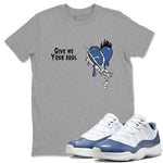 11s Diffused Blue shirts to match jordans Give Me Your Soul unique Halloween sneaker tee Air Jordan 11 Diffused Blue SNRT Sneaker Release Tees unisex cotton Heather Grey 1 crew neck shirts