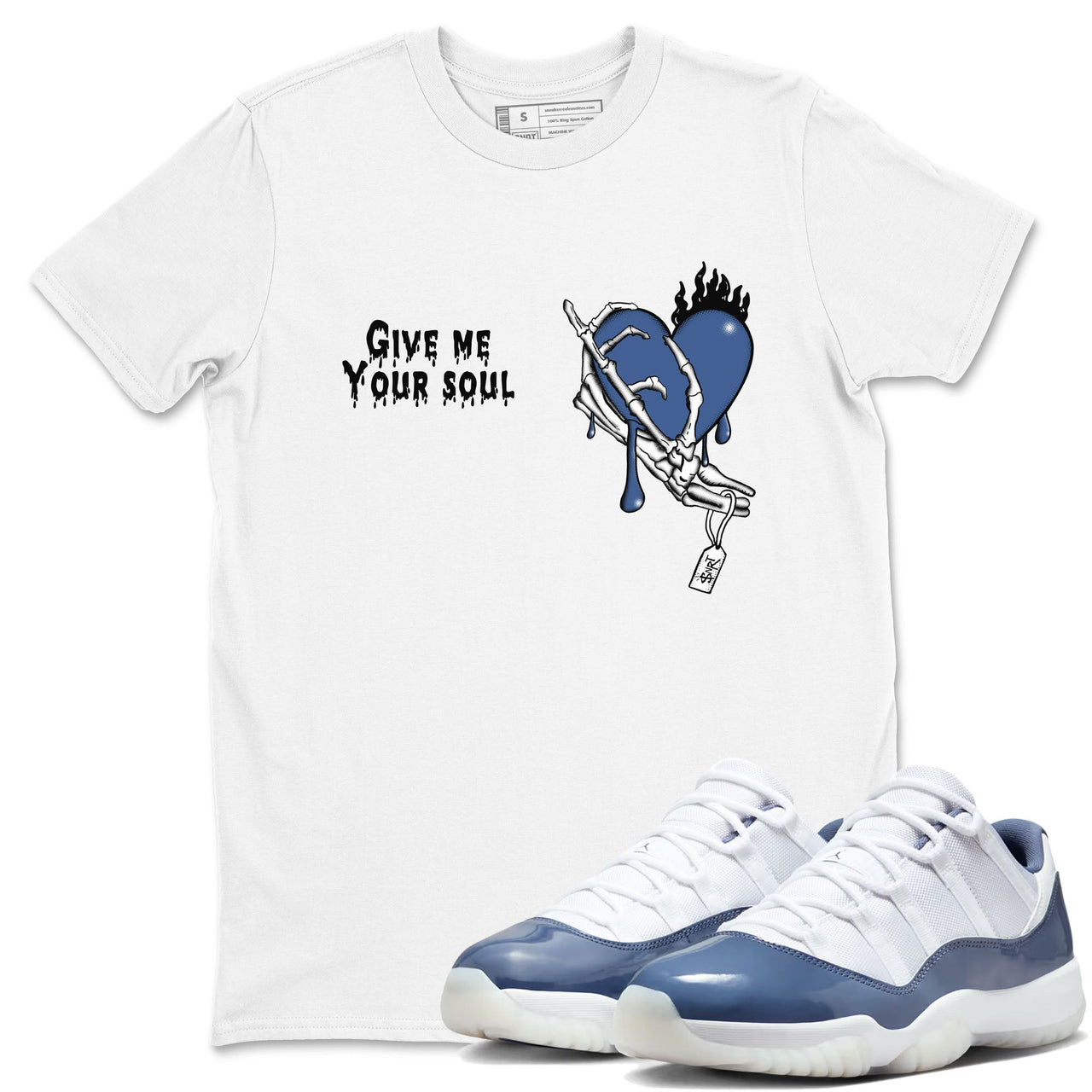 11s Diffused Blue shirts to match jordans Give Me Your Soul unique Halloween sneaker tee Air Jordan 11 Diffused Blue SNRT Sneaker Release Tees unisex cotton White 1 crew neck shirts