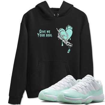 Give Me Your Soul sneaker match t-shirt styled to complete your fit with the Air Jordan 11 Igloo sneakers, shown in Black 1.