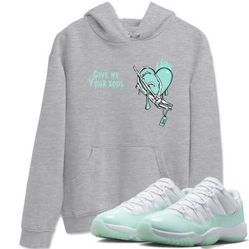 Give Me Your Soul sneaker match t-shirt styled to complete your fit with the Air Jordan 11 Igloo sneakers, shown in Heather Grey 1.