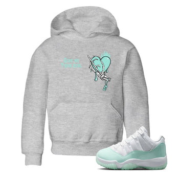 Give Me Your Soul baby and kids t-shirt crafted for little sneakerheads to shine with the Air Jordan 11 Igloo sneakers, displayed in Heather Grey 1.