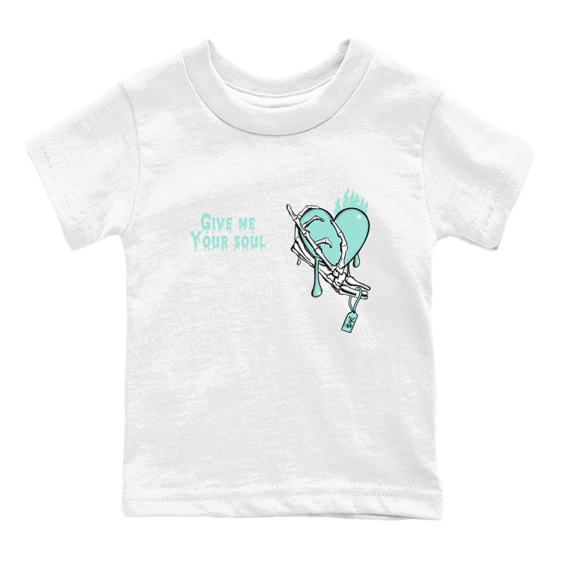 Give Me Your Soul baby and kids t-shirt crafted for little sneakerheads to shine with the Air Jordan 11 Igloo sneakers, displayed in White 2.