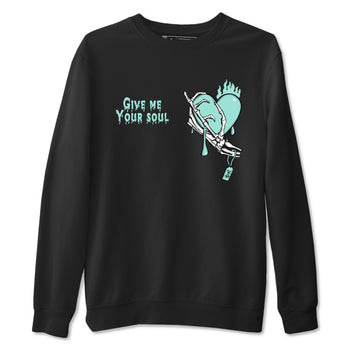 Give Me Your Soul sneaker match t-shirt styled to complete your fit with the Air Jordan 11 Igloo sneakers, shown in Black 2.